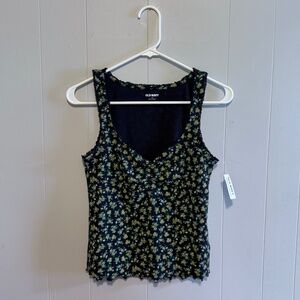 Old Navy Blue Floral Ribbed Cinched-Front Tank Top Size Medium NWT!